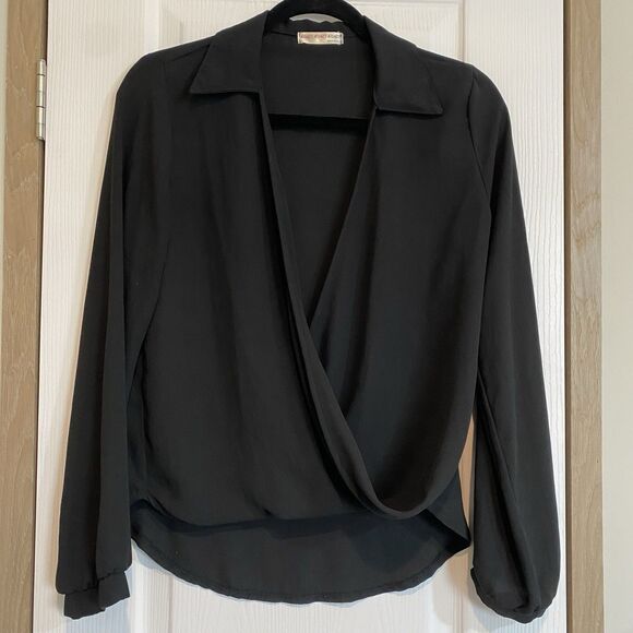 A'GACI black womens blouse semi sheer size M high-low - Picture 1 of 6